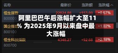 阿里巴巴午后涨幅扩大至11% 为2025年9月以来盘中最大涨幅