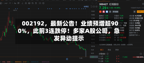 002192，最新公告！业绩预增超900%	，此前3连跌停！多家A股公司，急发异动提示-第2张图片
