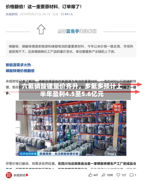 六氟磷酸锂量价齐升，多氟多预计上半年盈利4.5至5.6亿元-第2张图片