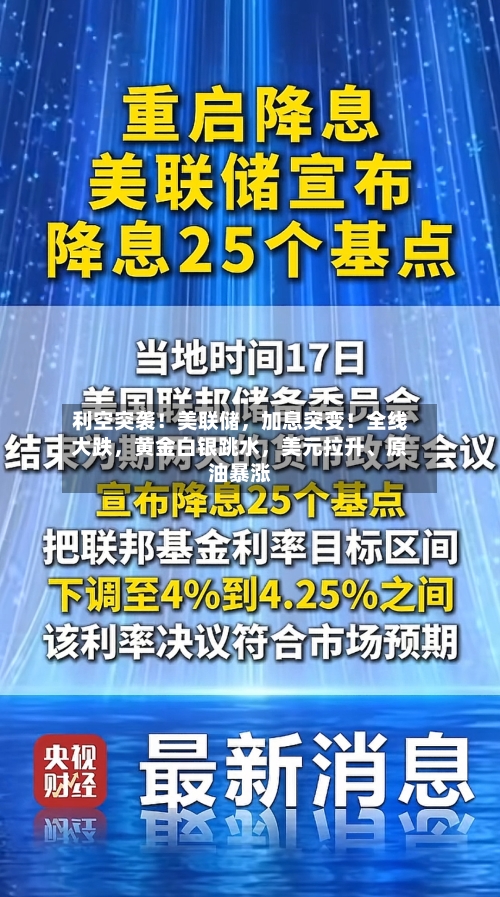 利空突袭！美联储，加息突变！全线大跌，黄金白银跳水，美元拉升、原油暴涨
