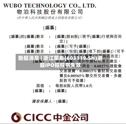 新股消息 | 浙江荣泰(603119.SH)港股IPO招股书失效
