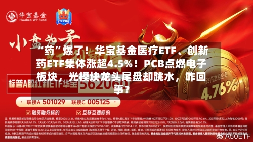 “药”爆了！华宝基金医疗ETF、创新药ETF集体涨超4.5%！PCB点燃电子板块，光模块龙头尾盘却跳水，咋回事？