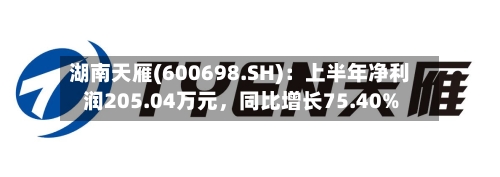 湖南天雁(600698.SH)：上半年净利润205.04万元，同比增长75.40%