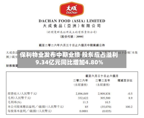 保利物业发布中期业绩 股东应占溢利9.34亿元同比增加4.80%-第2张图片