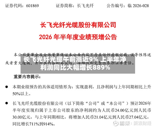 长飞光纤光缆午前涨近9% 上半年净利润同比大幅增长889%