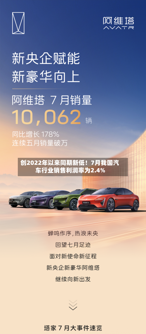 创2022年以来同期新低！7月我国汽车行业销售利润率为2.4%
